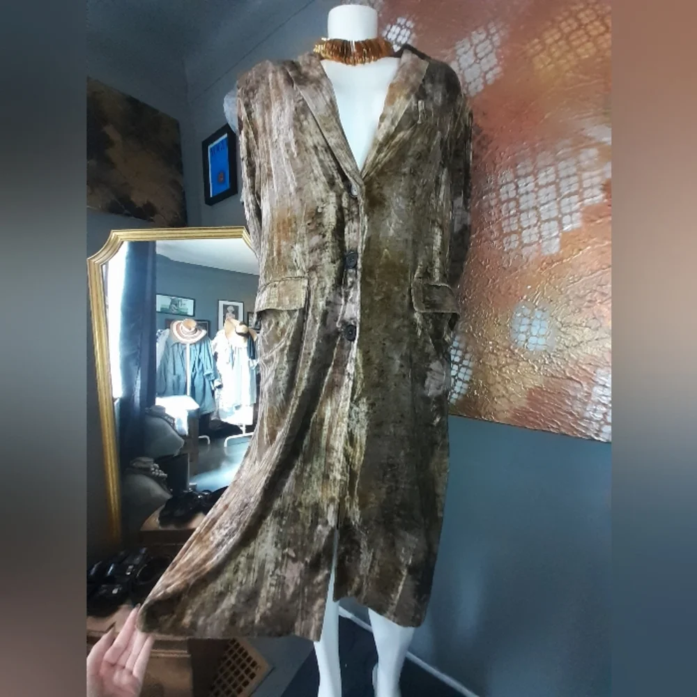 Zara Brown crushed Velvet Long Blazer L - Picture 6 of 8